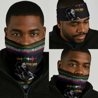 Steve Biko Neck Gaiter with Microphone Portrait, Black Consciousness Quote and Vibrant Ethnic Wave - Wonder Print Shop
