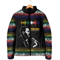 Steve Biko Padded Jacket with Microphone Portrait, Black Consciousness Quote and Vibrant Ethnic Wave - Wonder Print Shop