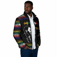 Steve Biko Padded Jacket with Microphone Portrait, Black Consciousness Quote and Vibrant Ethnic Wave - Wonder Print Shop