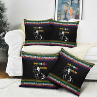 Steve Biko Pillow Cover with Microphone Portrait, Black Consciousness Quote and Vibrant Ethnic Wave - Wonder Print Shop