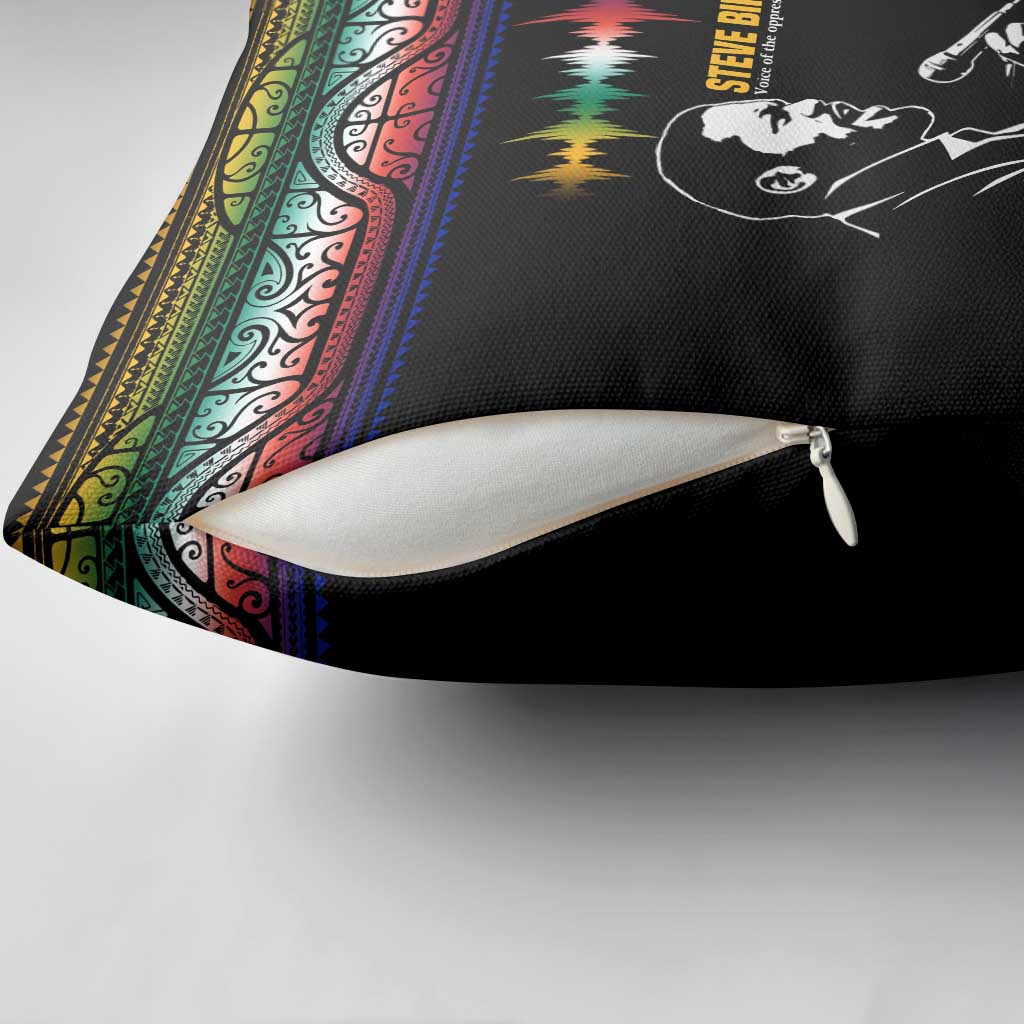 Steve Biko Pillow Cover with Microphone Portrait, Black Consciousness Quote and Vibrant Ethnic Wave - Wonder Print Shop