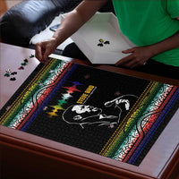 Steve Biko Puzzle with Microphone Portrait, Black Consciousness Quote and Vibrant Ethnic Wave - Wonder Print Shop