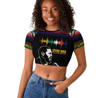 Steve Biko Raglan Cropped T shirt with Microphone Portrait, Black Consciousness Quote and Vibrant Ethnic Wave - Wonder Print Shop