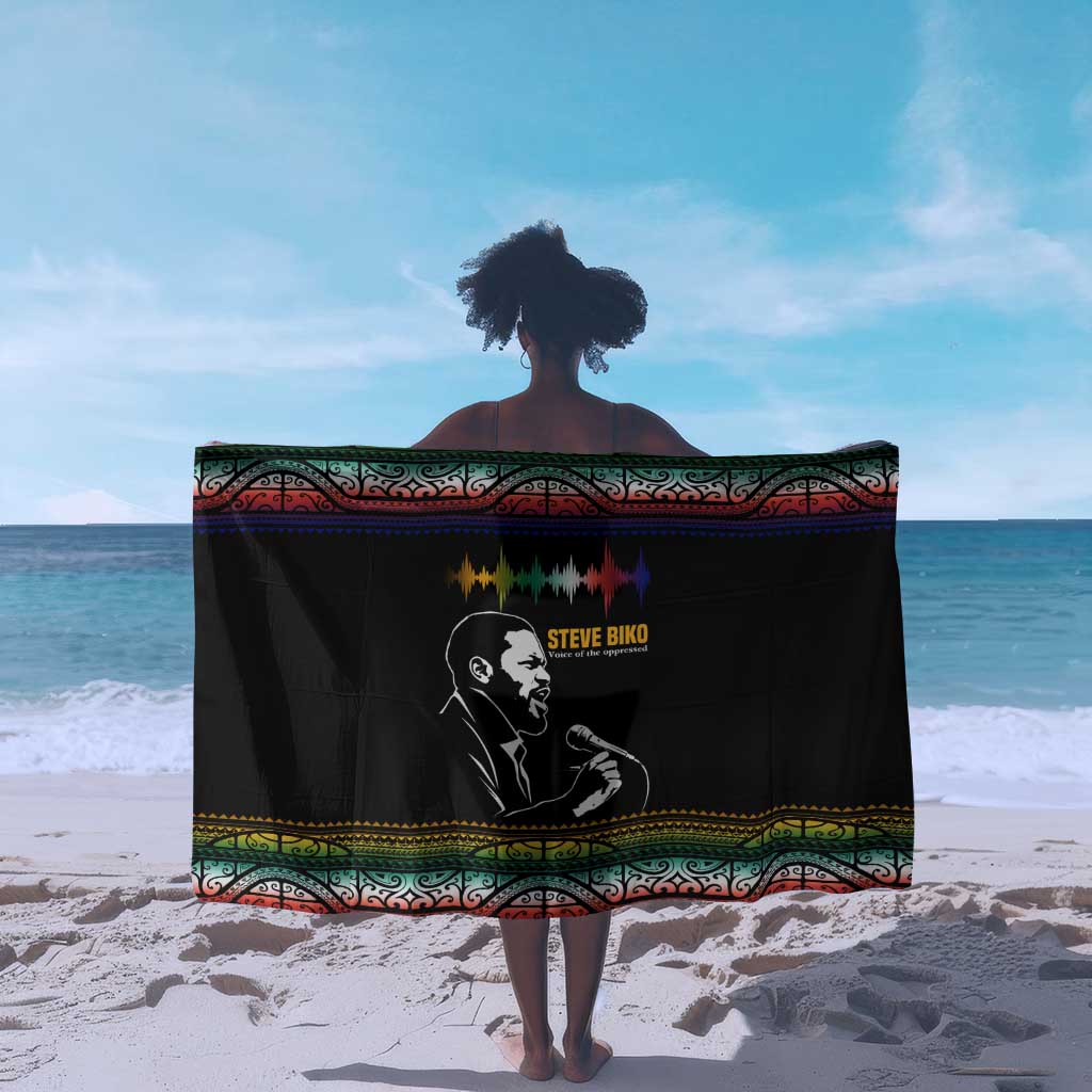 Steve Biko Sarong with Microphone Portrait, Black Consciousness Quote and Vibrant Ethnic Wave - Wonder Print Shop