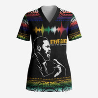 Steve Biko Scrub Top with Microphone Portrait, Black Consciousness Quote and Vibrant Ethnic Wave - Wonder Print Shop