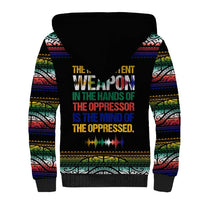 Steve Biko Sherpa Hoodie with Microphone Portrait, Black Consciousness Quote and Vibrant Ethnic Wave - Wonder Print Shop