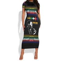 Steve Biko Short Sleeve Bodycon Dress with Microphone Portrait, Black Consciousness Quote and Vibrant Ethnic Wave - Wonder Print Shop