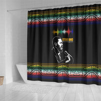 Steve Biko Shower Curtain with Microphone Portrait, Black Consciousness Quote and Vibrant Ethnic Wave - Wonder Print Shop