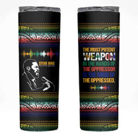 Steve Biko Skinny Tumbler with Microphone Portrait, Black Consciousness Quote and Vibrant Ethnic Wave - Wonder Print Shop