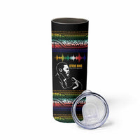 Steve Biko Skinny Tumbler with Microphone Portrait, Black Consciousness Quote and Vibrant Ethnic Wave - Wonder Print Shop