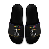 Steve Biko Slide Sandals with Microphone Portrait, Black Consciousness Quote and Vibrant Ethnic Wave - Wonder Print Shop