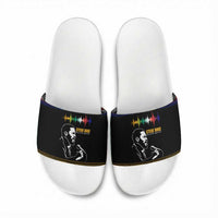 Steve Biko Slide Sandals with Microphone Portrait, Black Consciousness Quote and Vibrant Ethnic Wave - Wonder Print Shop