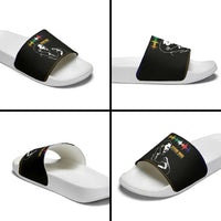 Steve Biko Slide Sandals with Microphone Portrait, Black Consciousness Quote and Vibrant Ethnic Wave - Wonder Print Shop