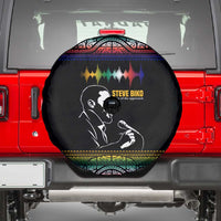 Steve Biko Spare Tire Cover with Microphone Portrait, Black Consciousness Quote and Vibrant Ethnic Wave - Wonder Print Shop