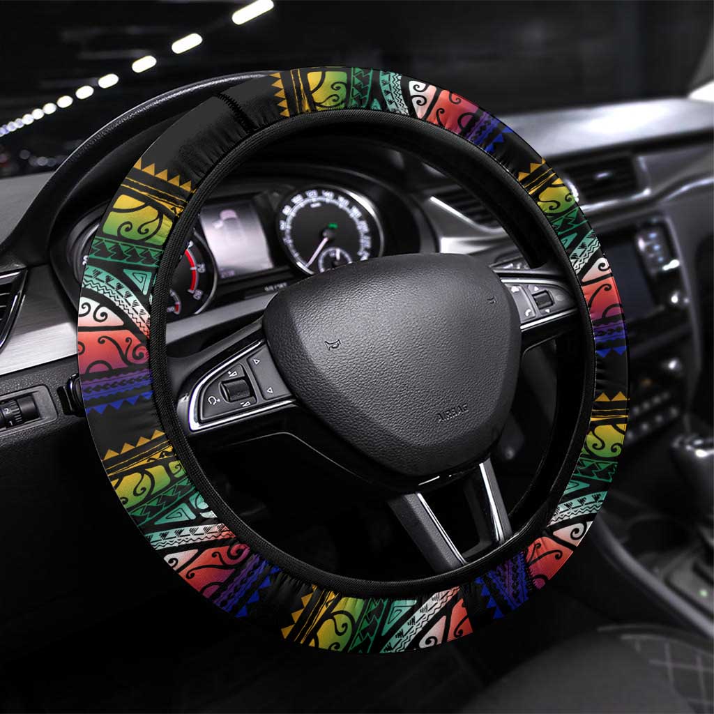 Steve Biko Steering Wheel Cover with Microphone Portrait, Black Consciousness Quote and Vibrant Ethnic Wave - Wonder Print Shop