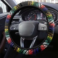 Steve Biko Steering Wheel Cover with Microphone Portrait, Black Consciousness Quote and Vibrant Ethnic Wave - Wonder Print Shop
