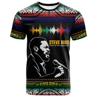 Steve Biko T shirt with Microphone Portrait, Black Consciousness Quote and Vibrant Ethnic Wave - Wonder Print Shop