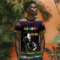 Steve Biko T shirt with Microphone Portrait, Black Consciousness Quote and Vibrant Ethnic Wave - Wonder Print Shop
