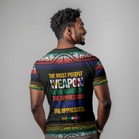 Steve Biko T shirt with Microphone Portrait, Black Consciousness Quote and Vibrant Ethnic Wave - Wonder Print Shop
