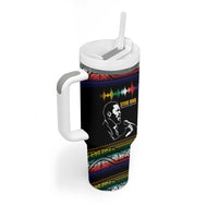 Steve Biko Tumbler With Handle with Microphone Portrait, Black Consciousness Quote and Vibrant Ethnic Wave - Wonder Print Shop