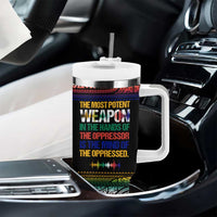 Steve Biko Tumbler With Handle with Microphone Portrait, Black Consciousness Quote and Vibrant Ethnic Wave - Wonder Print Shop