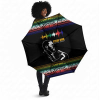 Steve Biko Umbrella with Microphone Portrait, Black Consciousness Quote and Vibrant Ethnic Wave - Wonder Print Shop