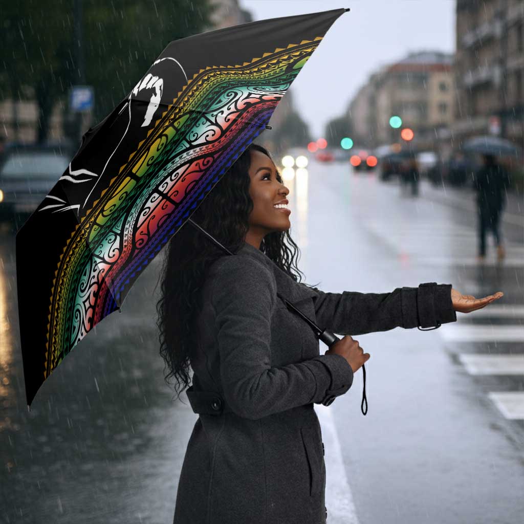 Steve Biko Umbrella with Microphone Portrait, Black Consciousness Quote and Vibrant Ethnic Wave - Wonder Print Shop