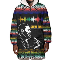 Steve Biko Wearable Blanket Hoodie with Microphone Portrait, Black Consciousness Quote and Vibrant Ethnic Wave - Wonder Print Shop