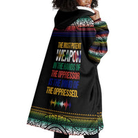 Steve Biko Wearable Blanket Hoodie with Microphone Portrait, Black Consciousness Quote and Vibrant Ethnic Wave - Wonder Print Shop