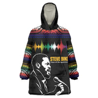 Steve Biko Wearable Blanket Hoodie with Microphone Portrait, Black Consciousness Quote and Vibrant Ethnic Wave - Wonder Print Shop