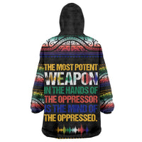 Steve Biko Wearable Blanket Hoodie with Microphone Portrait, Black Consciousness Quote and Vibrant Ethnic Wave - Wonder Print Shop