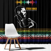 Steve Biko Window Curtain with Microphone Portrait, Black Consciousness Quote and Vibrant Ethnic Wave - Wonder Print Shop