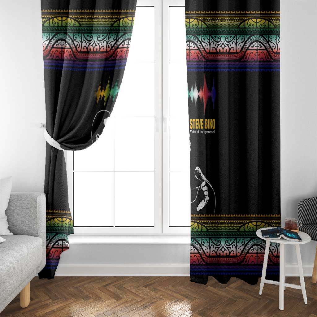Steve Biko Window Curtain with Microphone Portrait, Black Consciousness Quote and Vibrant Ethnic Wave - Wonder Print Shop
