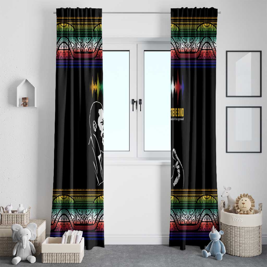 Steve Biko Window Curtain with Microphone Portrait, Black Consciousness Quote and Vibrant Ethnic Wave - Wonder Print Shop