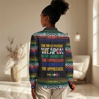 Steve Biko Women Casual Shirt with Microphone Portrait, Black Consciousness Quote and Vibrant Ethnic Wave - Wonder Print Shop