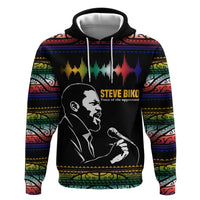 Steve Biko Zip Hoodie with Microphone Portrait, Black Consciousness Quote and Vibrant Ethnic Wave - Wonder Print Shop