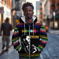 Steve Biko Zip Hoodie with Microphone Portrait, Black Consciousness Quote and Vibrant Ethnic Wave - Wonder Print Shop