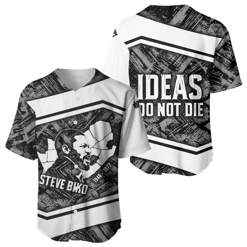 Steve Biko Baseball Jersey with Monochrome Portrait, Ideas Do Not Die Quote - Wonder Print Shop