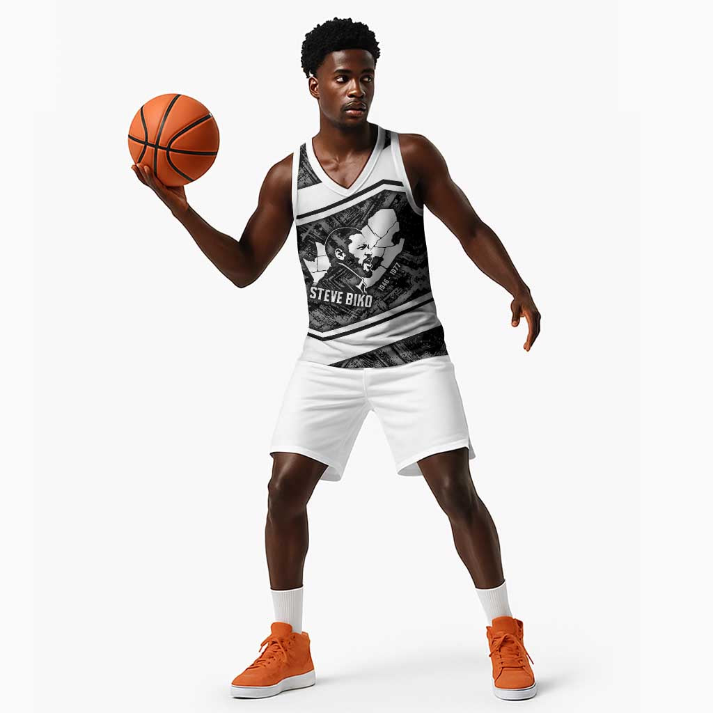 Steve Biko Basketball Jersey with Monochrome Portrait, Ideas Do Not Die Quote - Wonder Print Shop