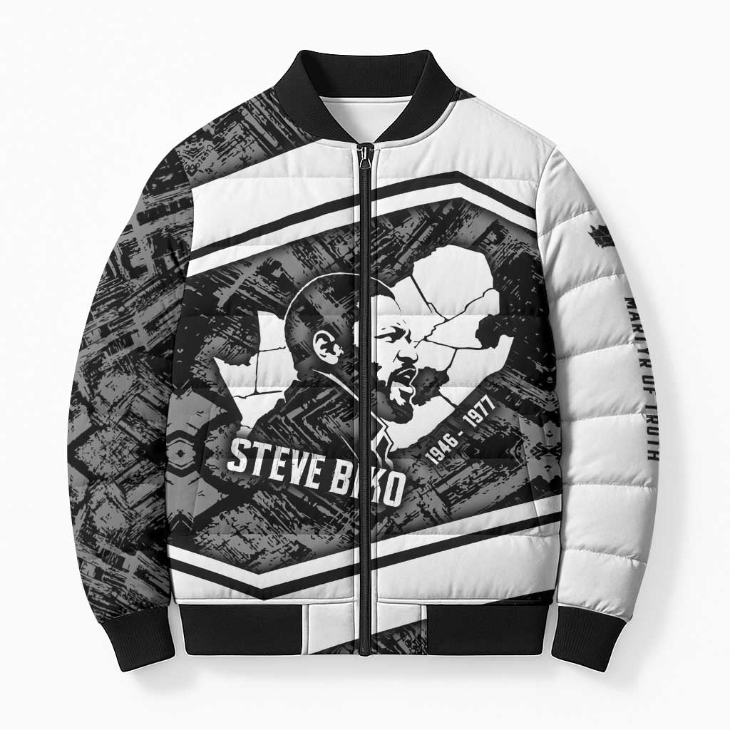 Steve Biko Bomber Puffer Jacket with Monochrome Portrait, Ideas Do Not Die Quote - Wonder Print Shop