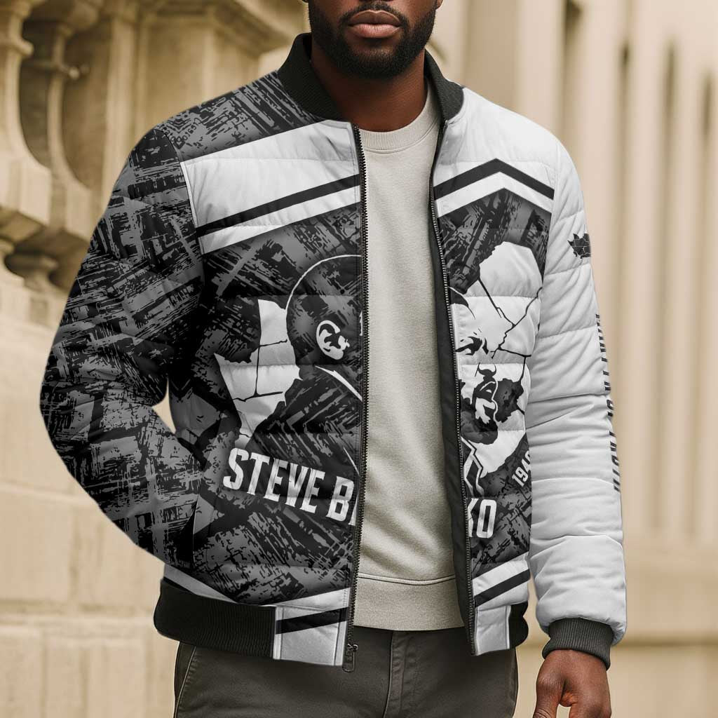 Steve Biko Bomber Puffer Jacket with Monochrome Portrait, Ideas Do Not Die Quote - Wonder Print Shop
