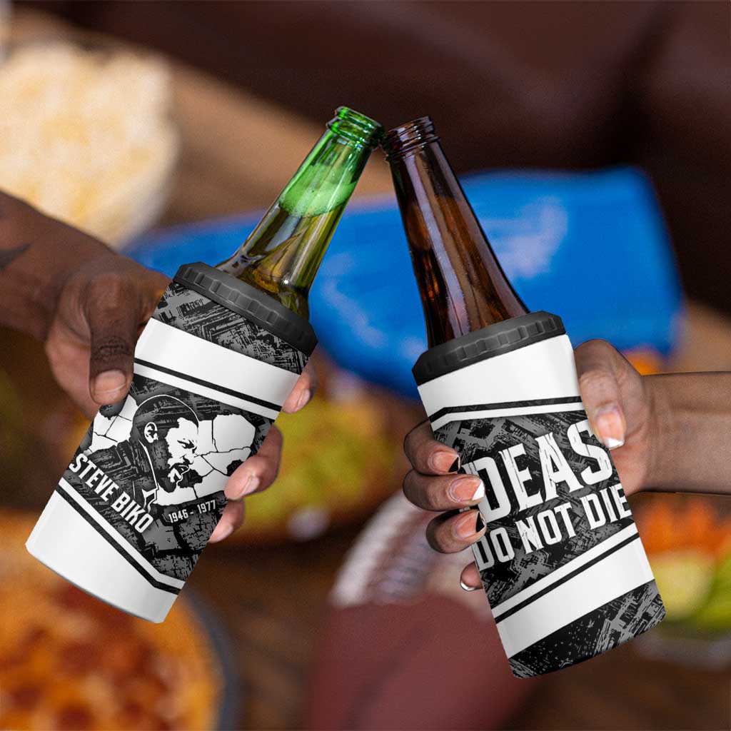 Steve Biko 4 in 1 Can Cooler Tumbler with Monochrome Portrait, Ideas Do Not Die Quote - Wonder Print Shop