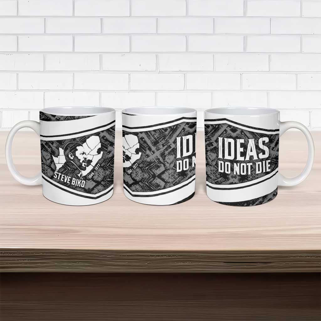 Steve Biko Ceramic Mug with Monochrome Portrait, Ideas Do Not Die Quote - Wonder Print Shop