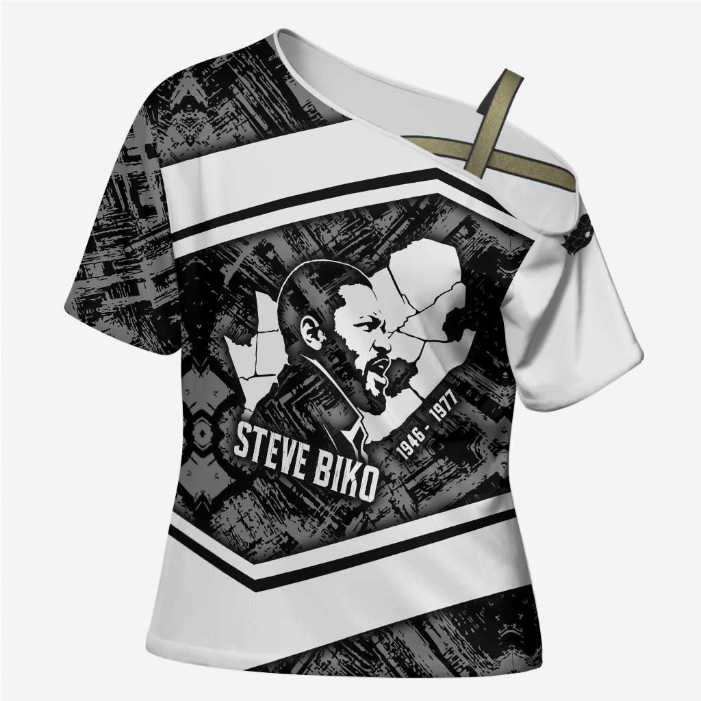 Steve Biko Cross Shoulder Shirt with Monochrome Portrait, Ideas Do Not Die Quote - Wonder Print Shop