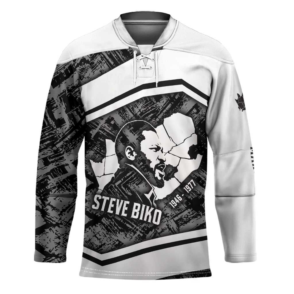 Steve Biko Hockey Jersey with Monochrome Portrait, Ideas Do Not Die Quote - Wonder Print Shop