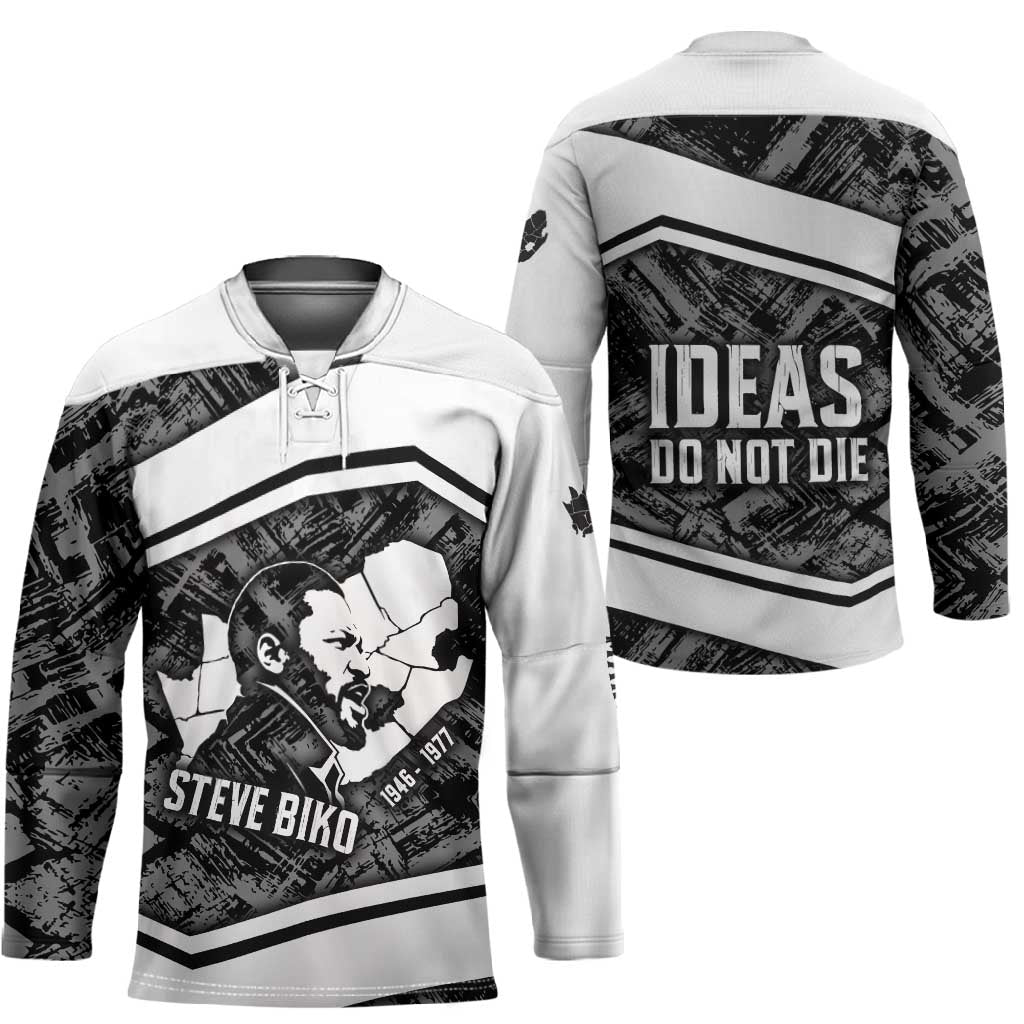 Steve Biko Hockey Jersey with Monochrome Portrait, Ideas Do Not Die Quote - Wonder Print Shop