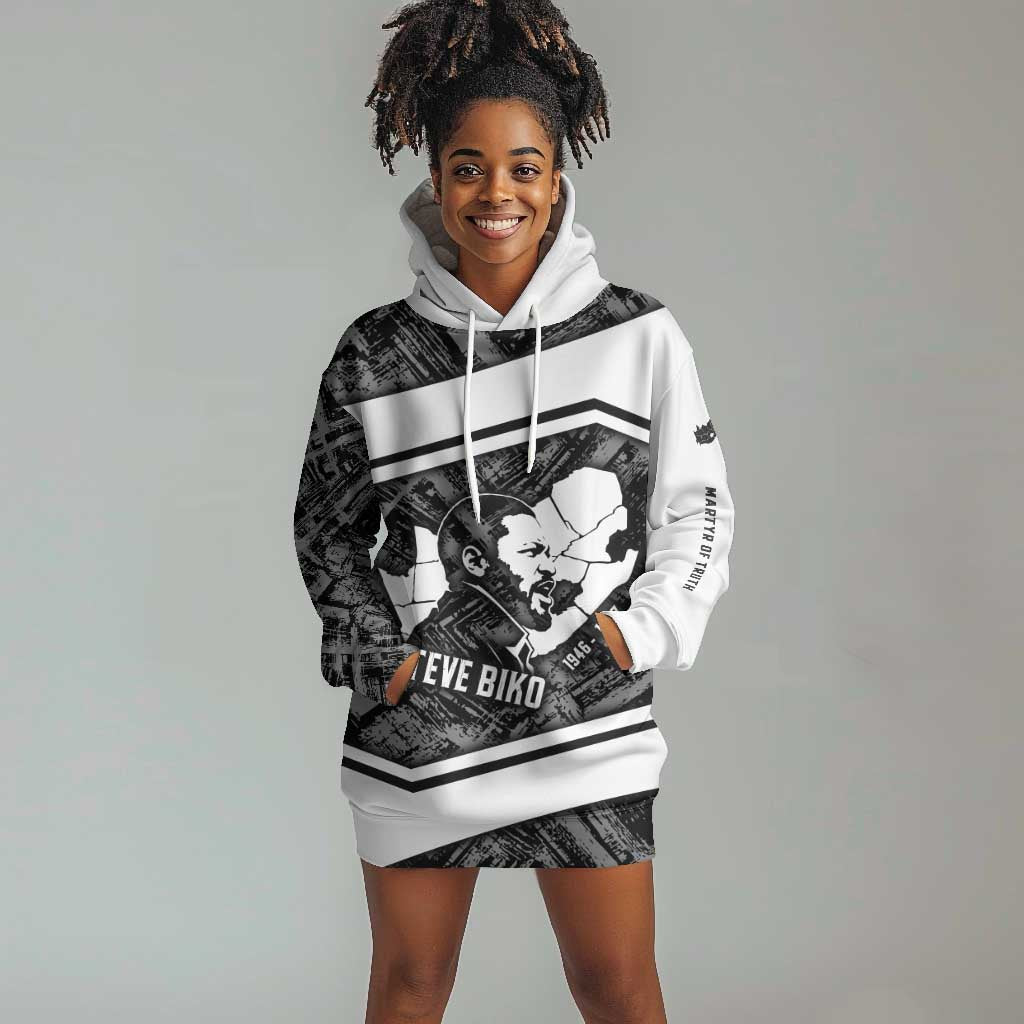 Steve Biko Hoodie Dress with Monochrome Portrait, Ideas Do Not Die Quote - Wonder Print Shop