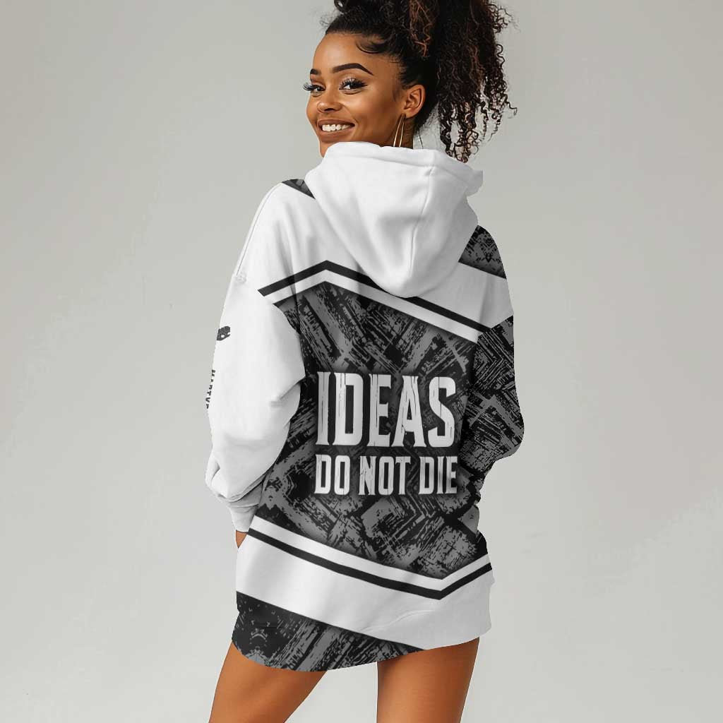 Steve Biko Hoodie Dress with Monochrome Portrait, Ideas Do Not Die Quote - Wonder Print Shop