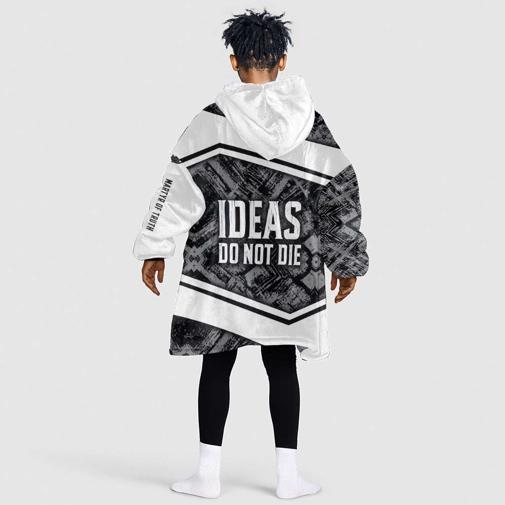 Steve Biko Kid Wearable Blanket Hoodie with Monochrome Portrait, Ideas Do Not Die Quote - Wonder Print Shop