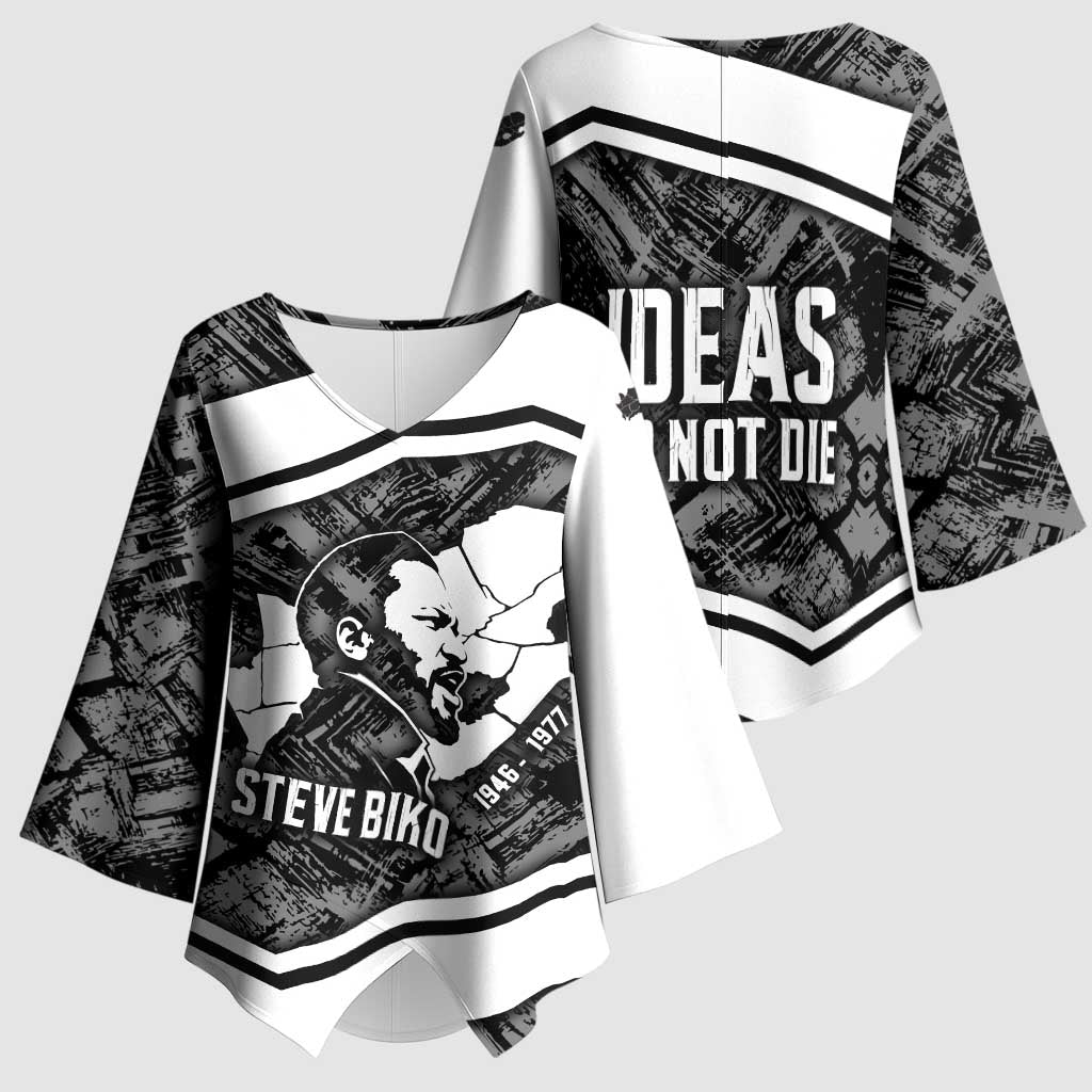 Steve Biko Kimono Sleeve Blouse with Monochrome Portrait, Ideas Do Not Die Quote - Wonder Print Shop